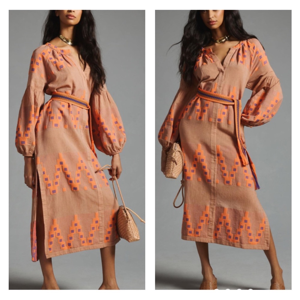 Devotion TWINS Peach Midi Dress with Orange and Purple Embroidery